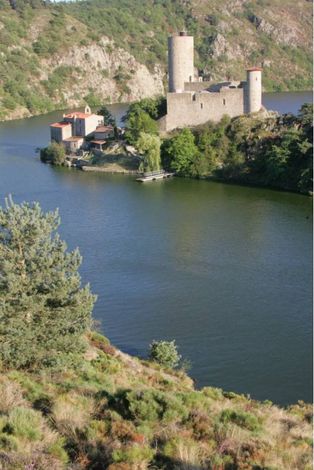 Озеро и замок Grangent в регионе Сен Этьен 