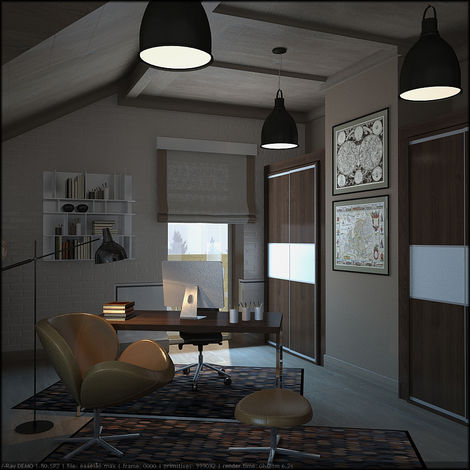 Кресло Schelly, подставка для ног Schelly, рабочий стол Осса, люстра Factory, ковер Quarter, навесная полка Como