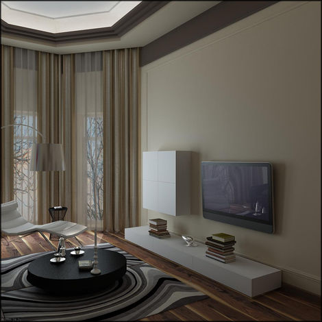 Стенка Volani, табурет Wire, лампа Kuta, кофейный стол Осса