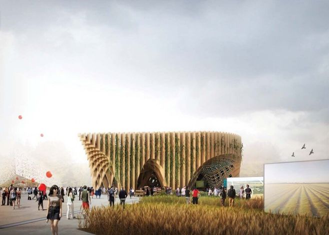 Павильон Франции задуман как крытая площадка, спроектированная студией XTU. При строительстве будут использоваться такие конструкции, которые можно будет легко и быстро демонтировать и собрать в другом месте. 