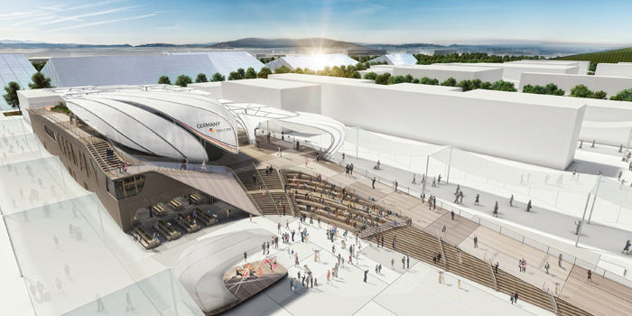 Павильон Германия является крупнейшим в Expo 2015. Пологая форма навеяна  естественными склонами немецкого ландшафта.