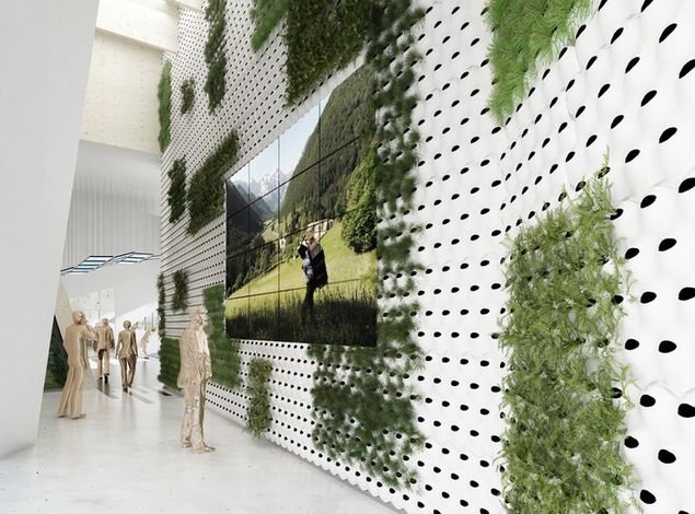 А внутри павильона разбито несколько парков, в том числе, и вертикальные сады.