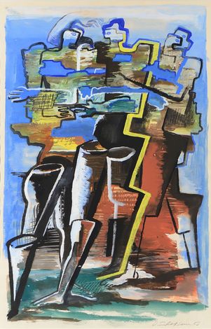 Галерея Fleury. Семья, 1952 год. Осип Цадкин (Витебск 1890-1967 Париж). Гуашь, бумага. 68.6 x 44.8 см. Подпись и дата в нижнем правом углу: O. Zadkine 52